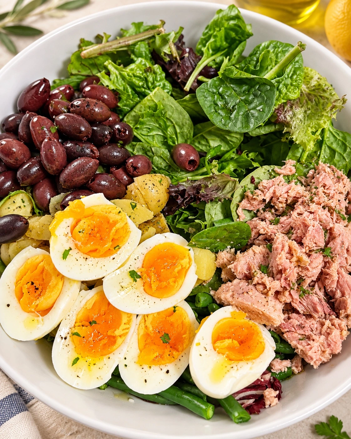 Tuna, egg and olive salad
